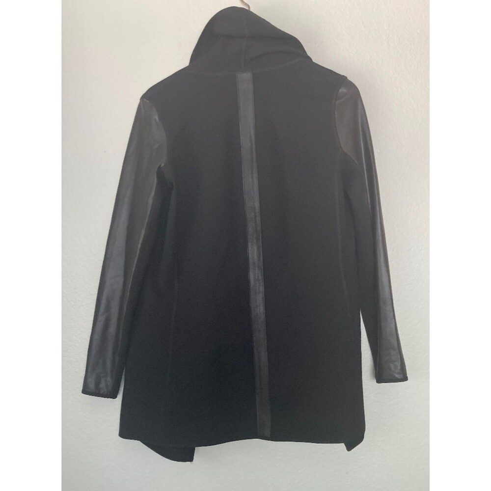 SPANX Drape Front Jacket Black Faux Leather Small Snap Layering - Picture 5 of 10